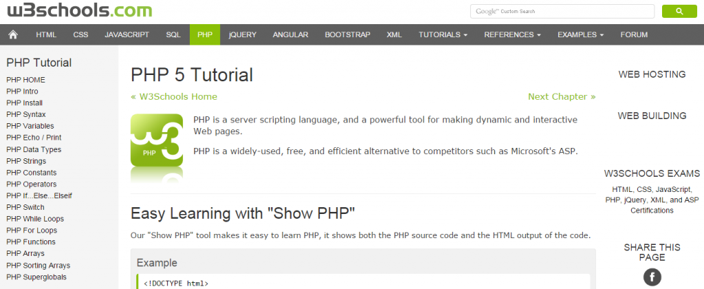 PHP5 Tutorial by W3Schools