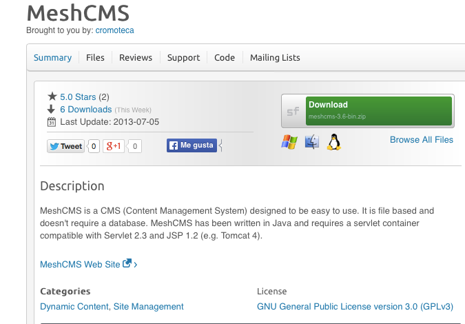 Java content management systems: MeshCMS