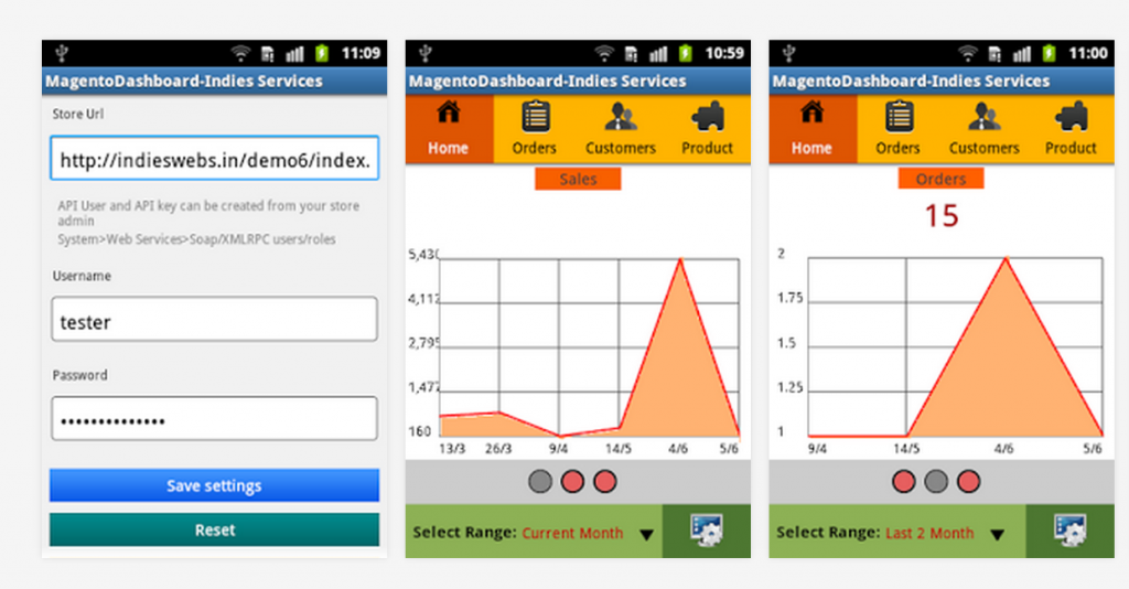 android magento dashboard