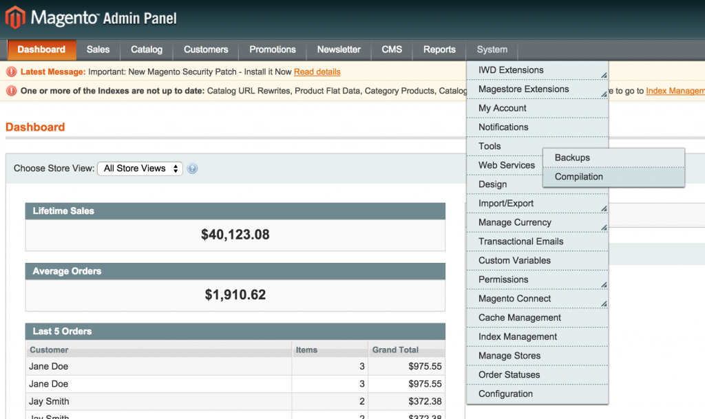 magento extension install compilation