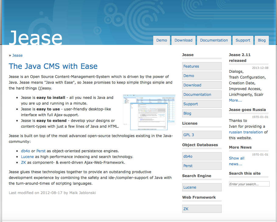 Java CMS: Jease