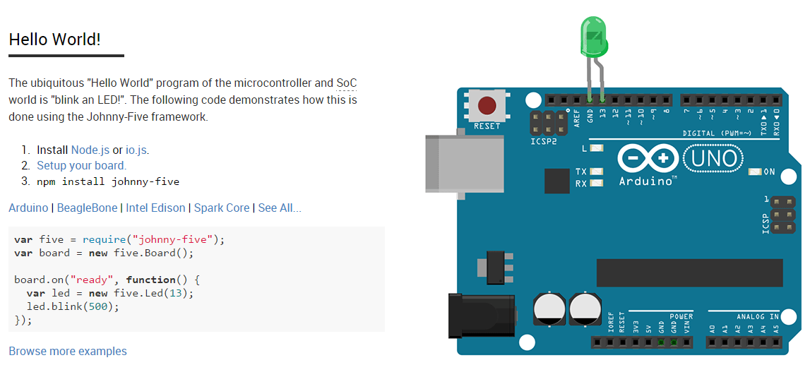 Johnny-Five - Node.js tool for the Internet of Things development