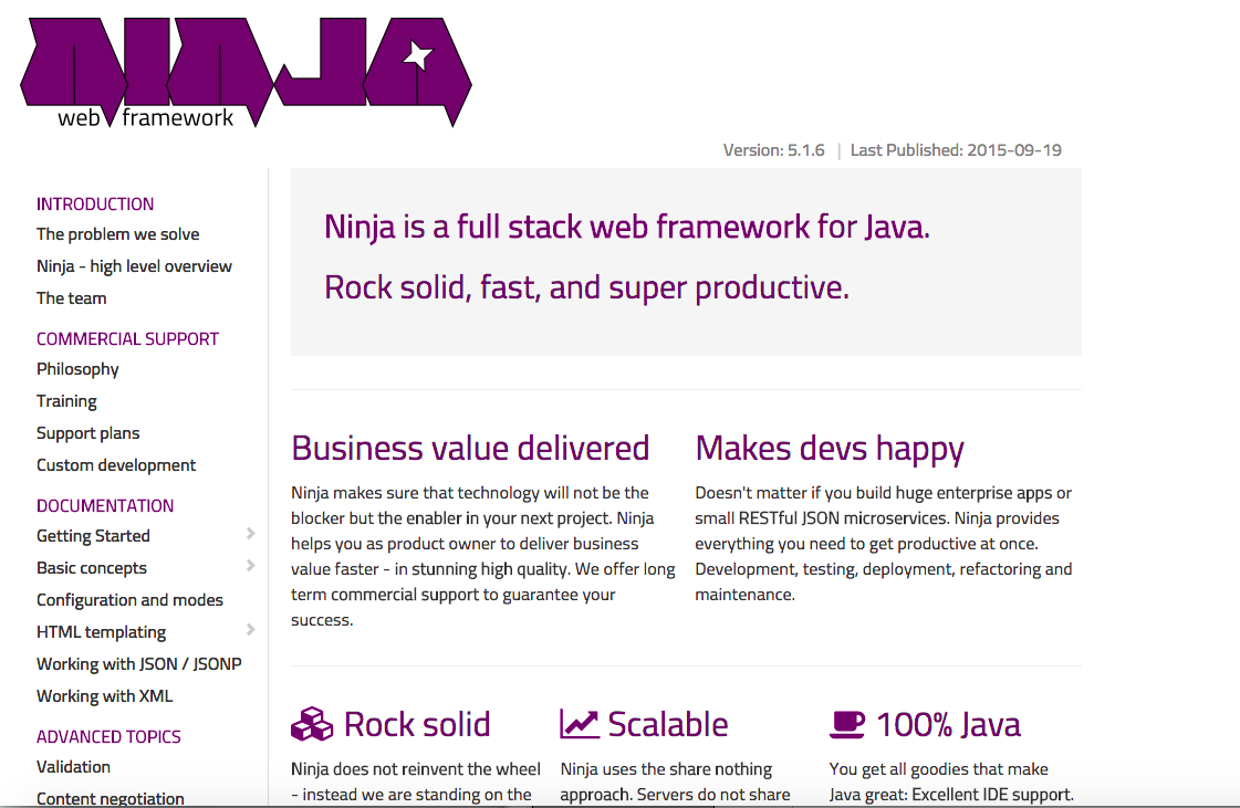 Frameworks for Java development: Ninja