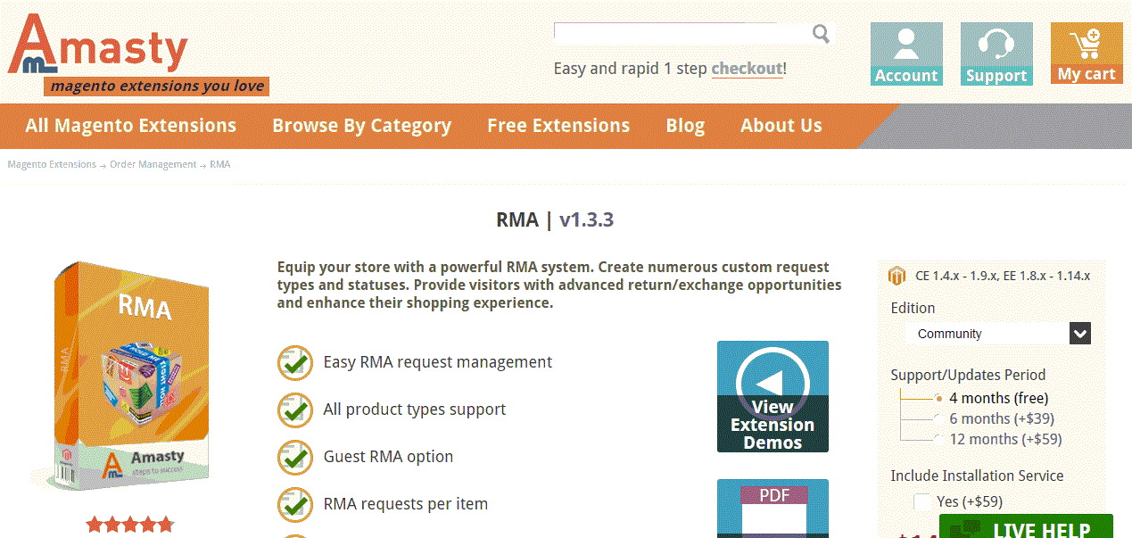 RMA Magento module by Amasty