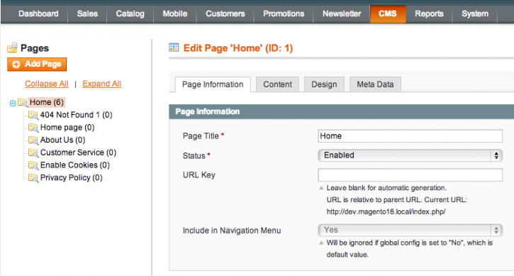 MAgento CMS: СMS Tree