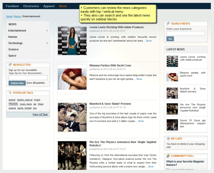 Magento CMS plugin: CMS Pro News