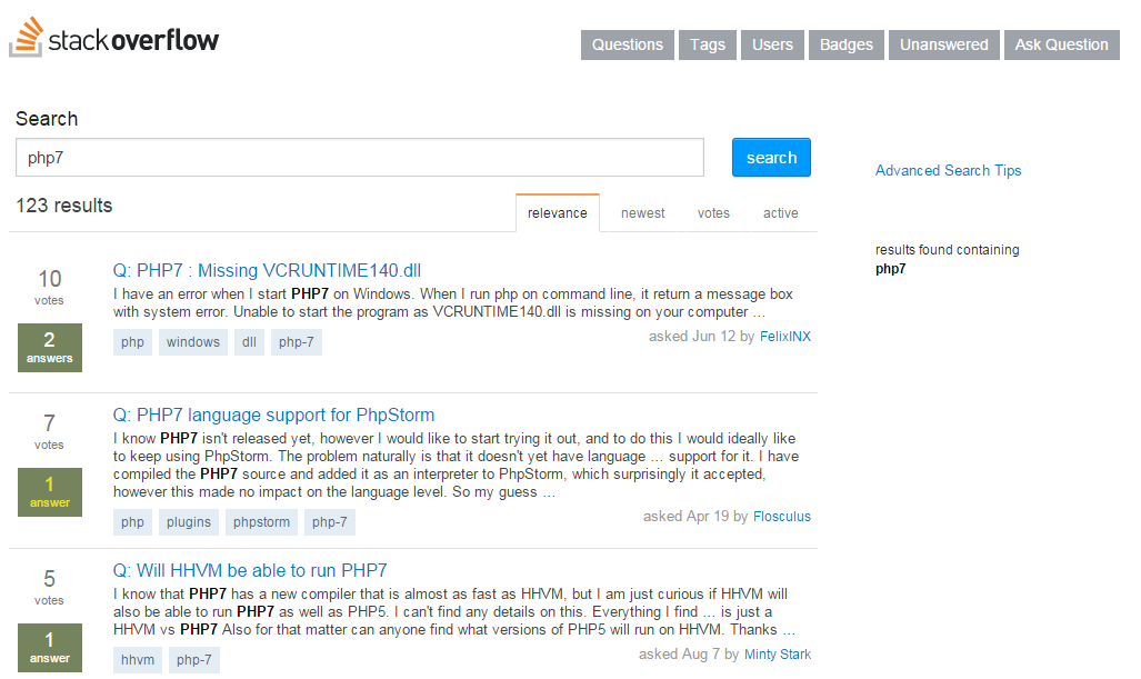 PHP 7 on Stackoverflow