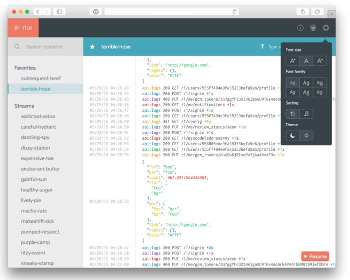 Node.js command line apps: rtail