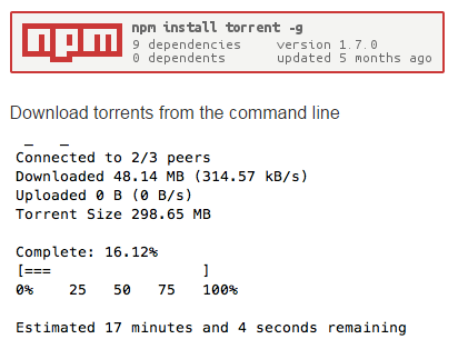 Node.js command line apps: torrent