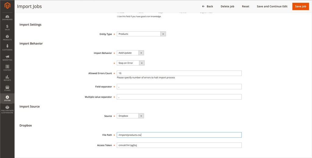 Magento 2 Scheduled Import: Click Add New Job to add a new process