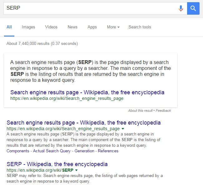 Google PageRank SERP