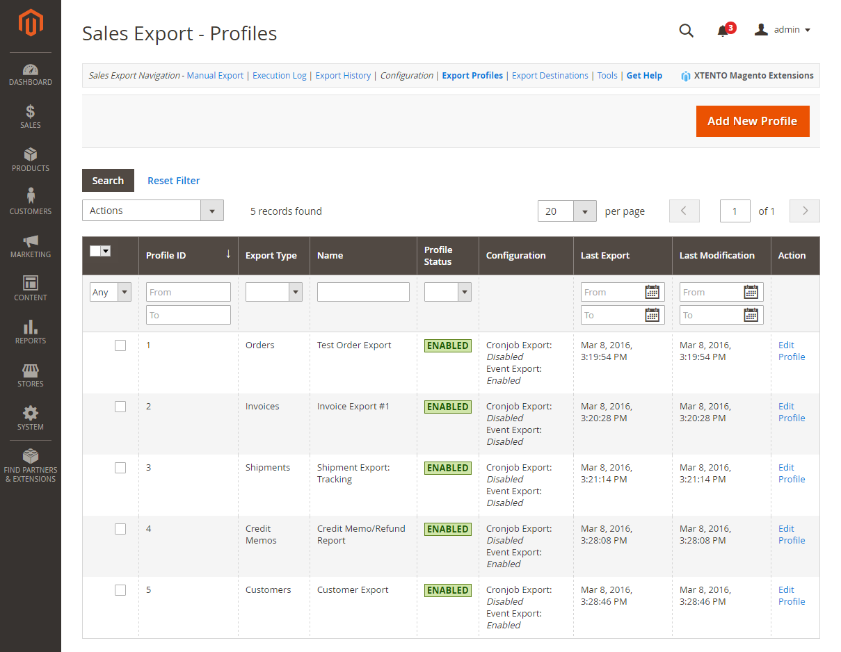 Sales Export Profiles