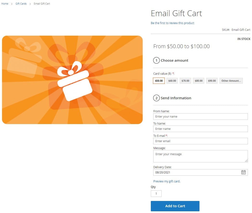 MageWorx gift cards Magento 2 module