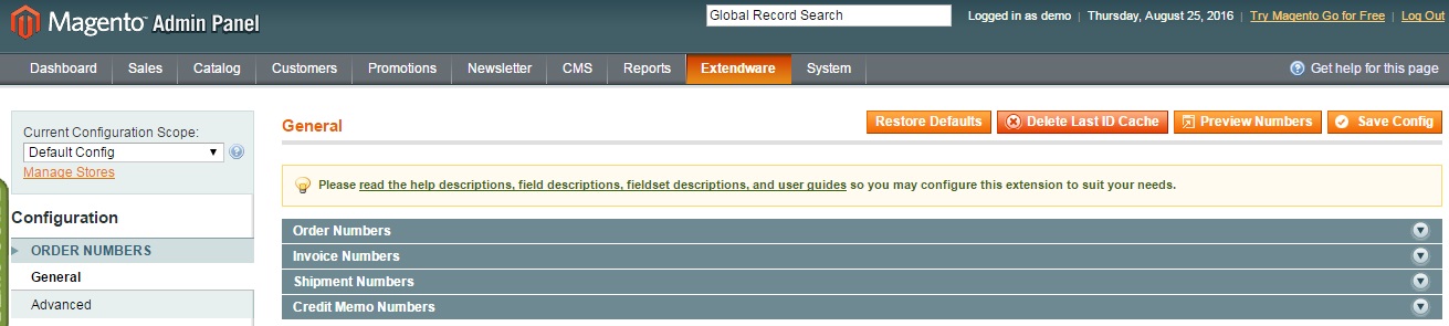 Extendware Custom Order Numbers Magento Module Overview