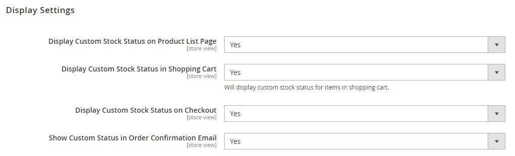 Magento 2 custom stock status display settings