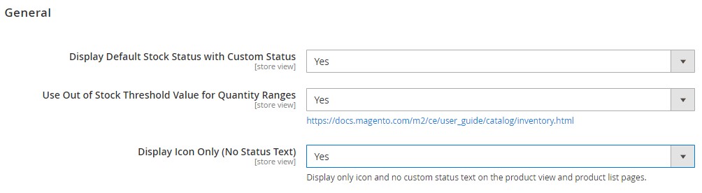 Magento 2 custom stock status general settings