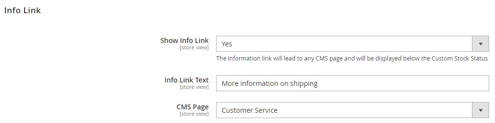 Magento 2 custom stock status info link