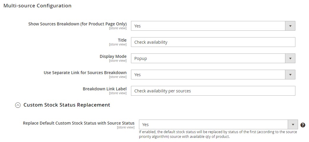 Magento 2 custom stock status multi-source configuration