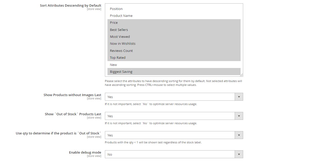 Amasty Improved Sorting Magento 2 module backend