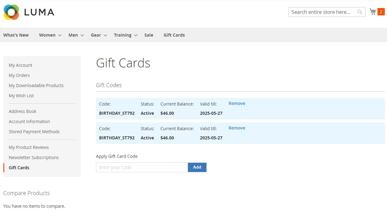 Amasty Gift Card Magento 2 module