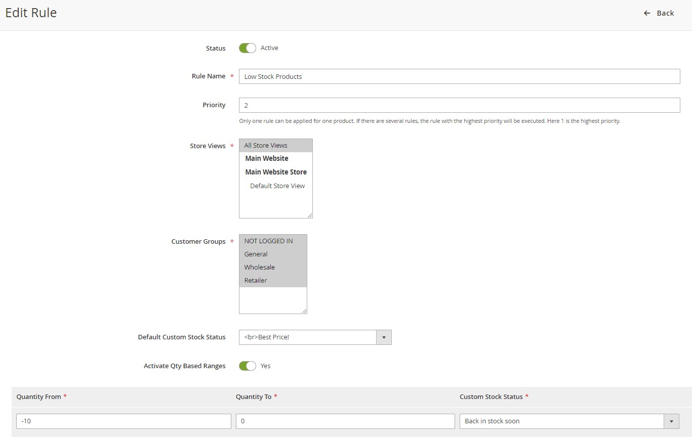 edit rule for custom stock status in Magento 2