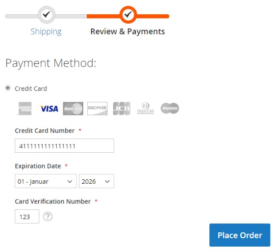 Magento 2 Saved Credit Cards payment method