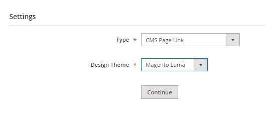 Magento 2 CMS Pages: widget settings