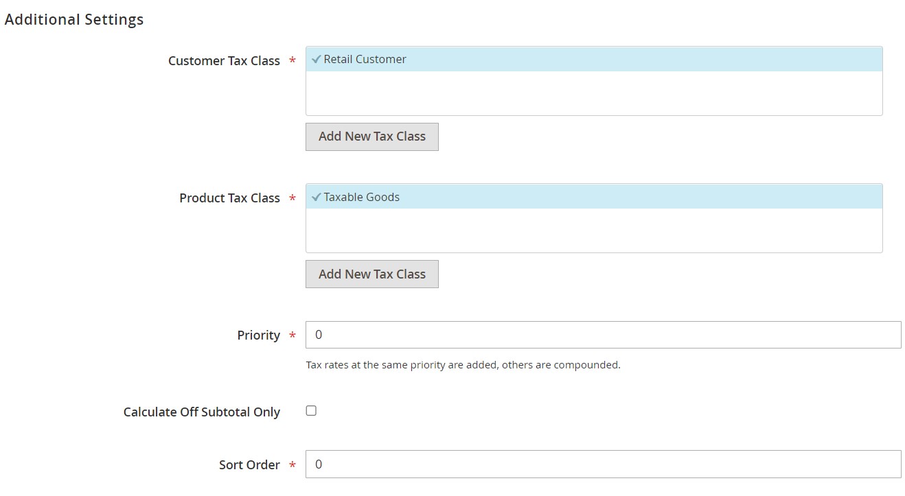 Add Magento 2 Tax Rules: additional settings
