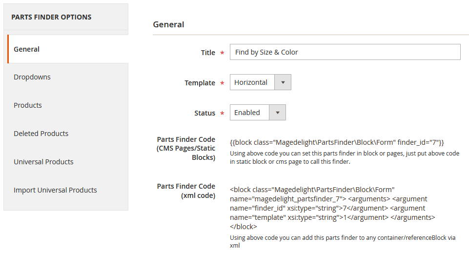 Magento 2 Product Parts Finder Extension