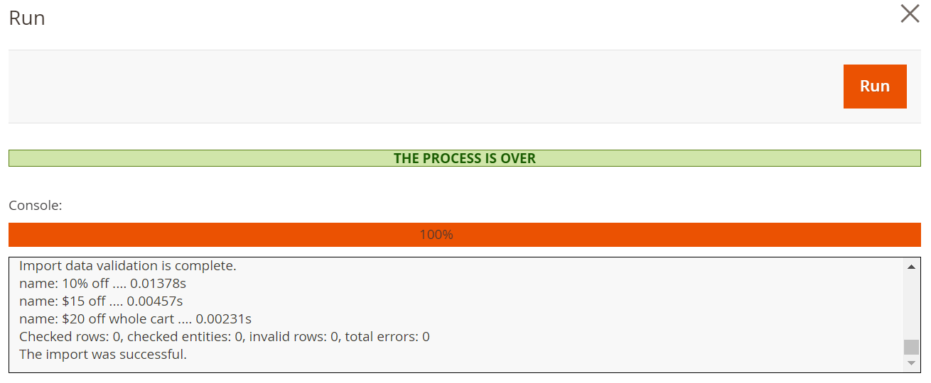 Magento 2 Cart Price Rules: import log