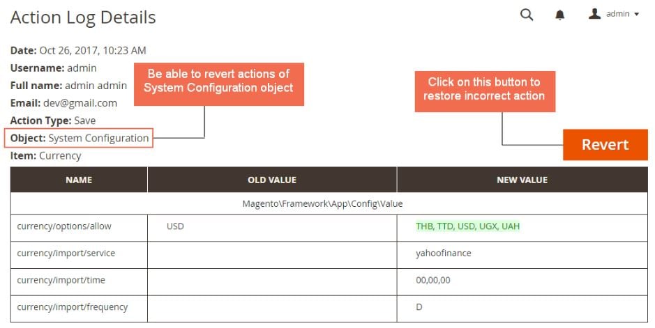 Magento 2 admin Action log extension