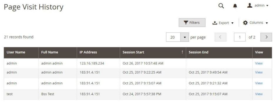 Magento 2 admin Action log extension