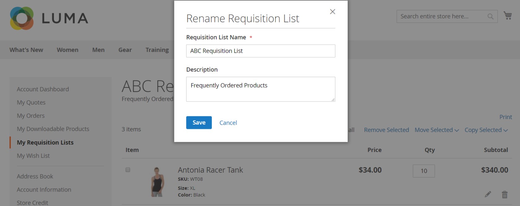rename a Magento 2 B2B Requisition List