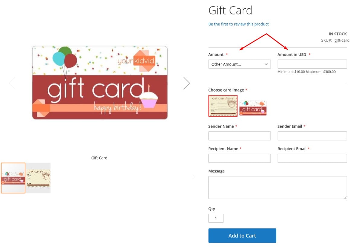 magento 2 gift card product page