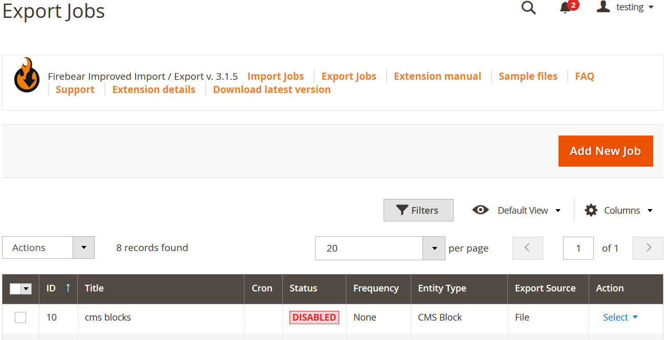 magento export product reviews: add new job