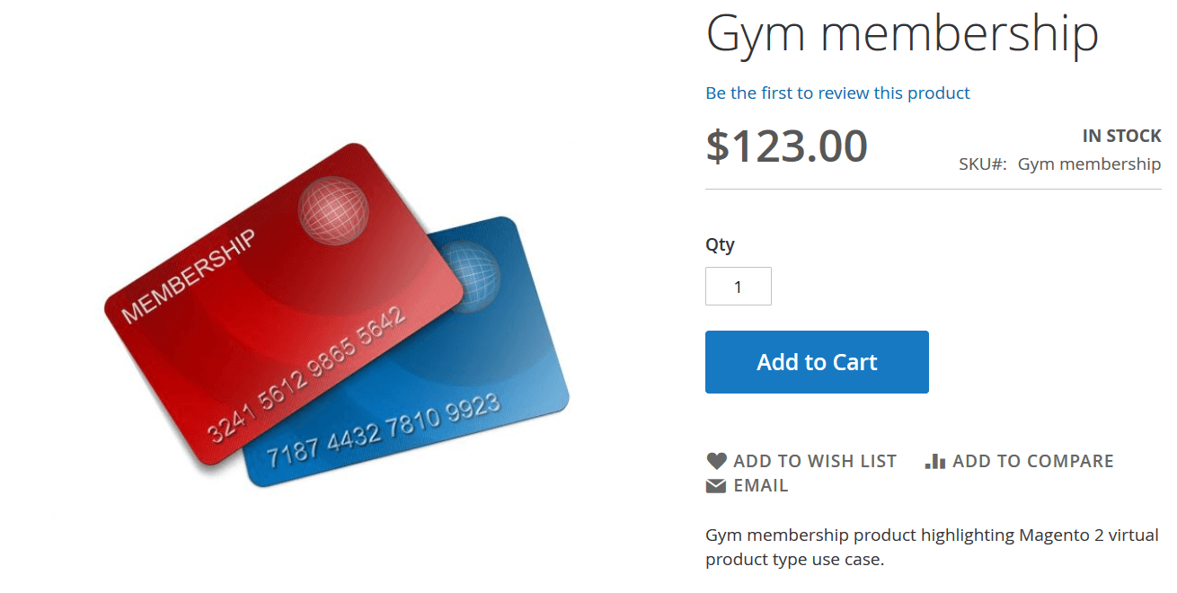 example of a virtual product in magento 2: membership