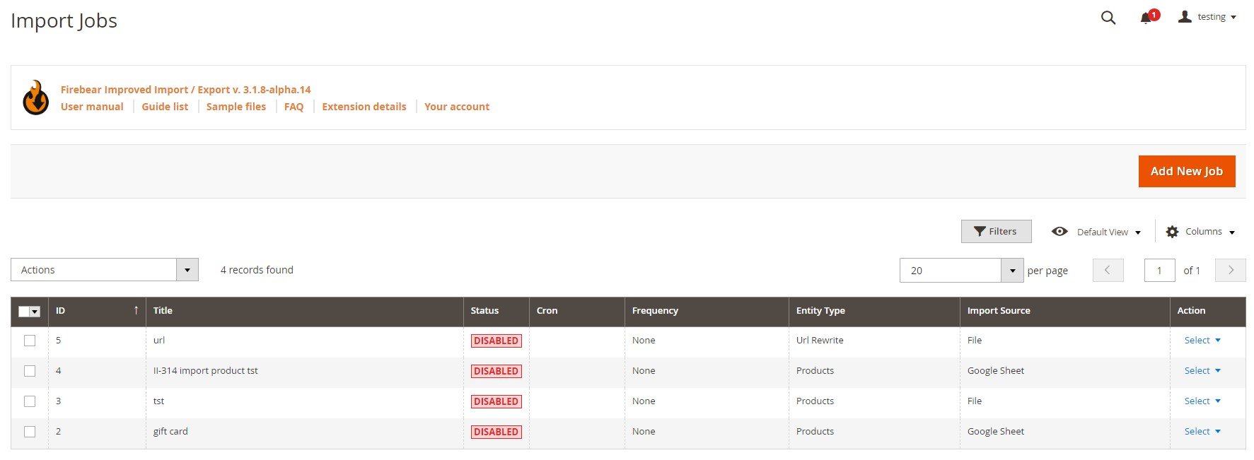 Magento 2 invoices generate import export