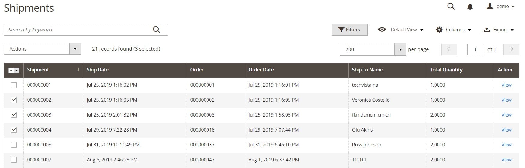 Magento 2 shipments