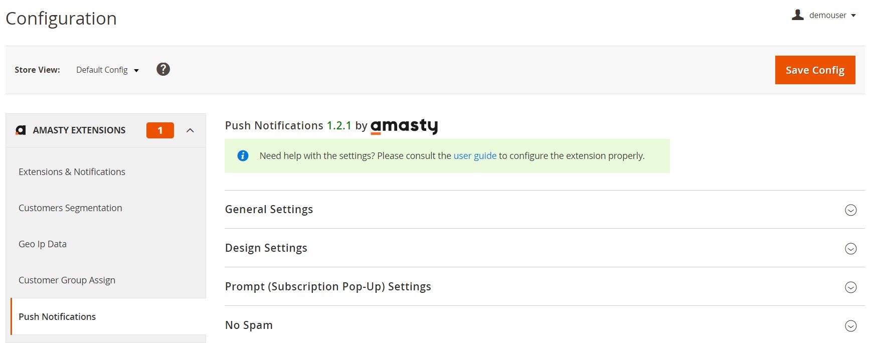 Amasty Push Notifications Magento 2 Extension backend