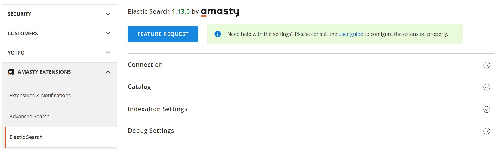 Amasty Magento 2 Elastic Search extension backend