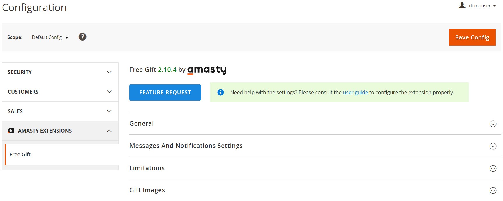 Amasty Magento 2 free gift module configuration