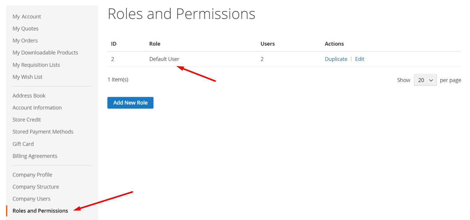 magento 2 roles and permissions default role