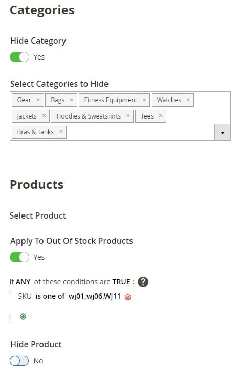 how to hide categories and products for specific customer groups