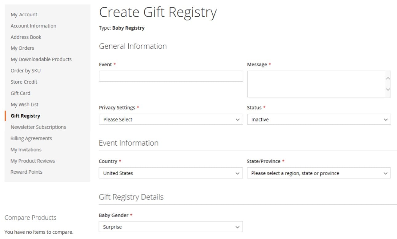 Magento 2 Gift Registry