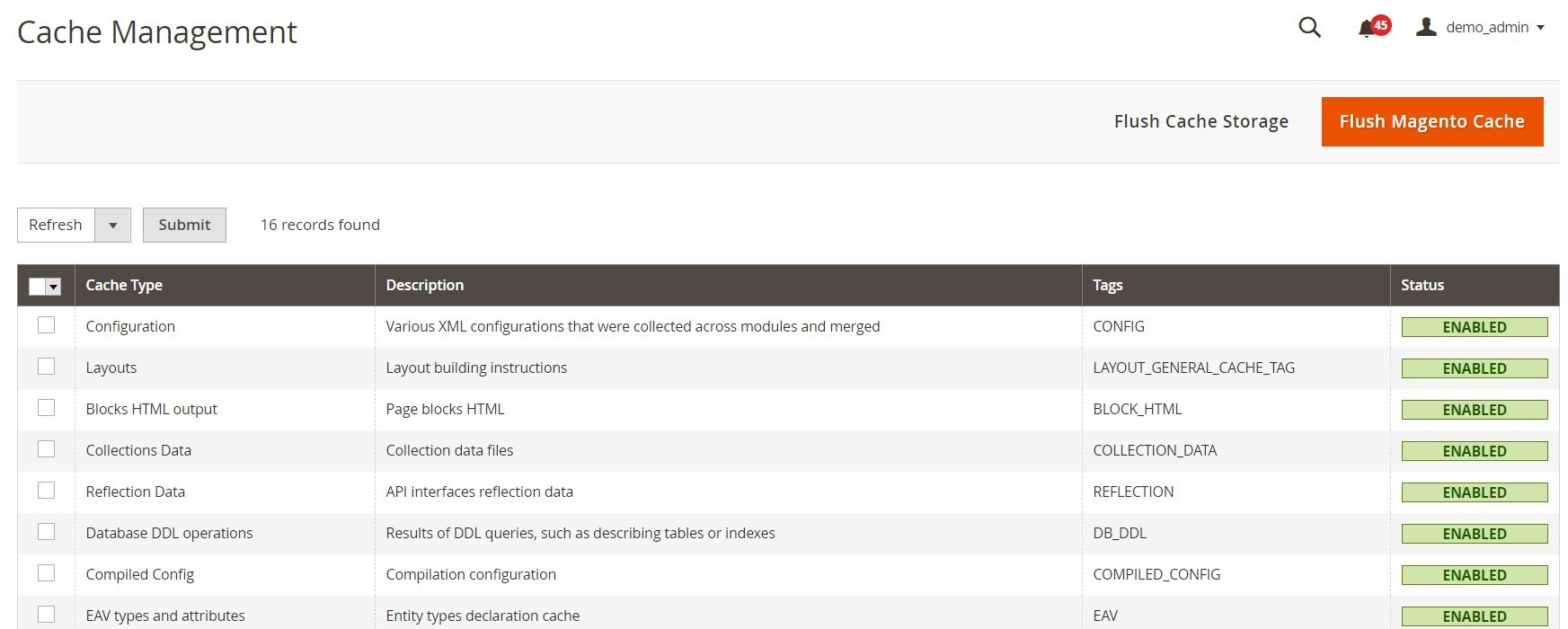 Magento 2 tools cache, index, backup