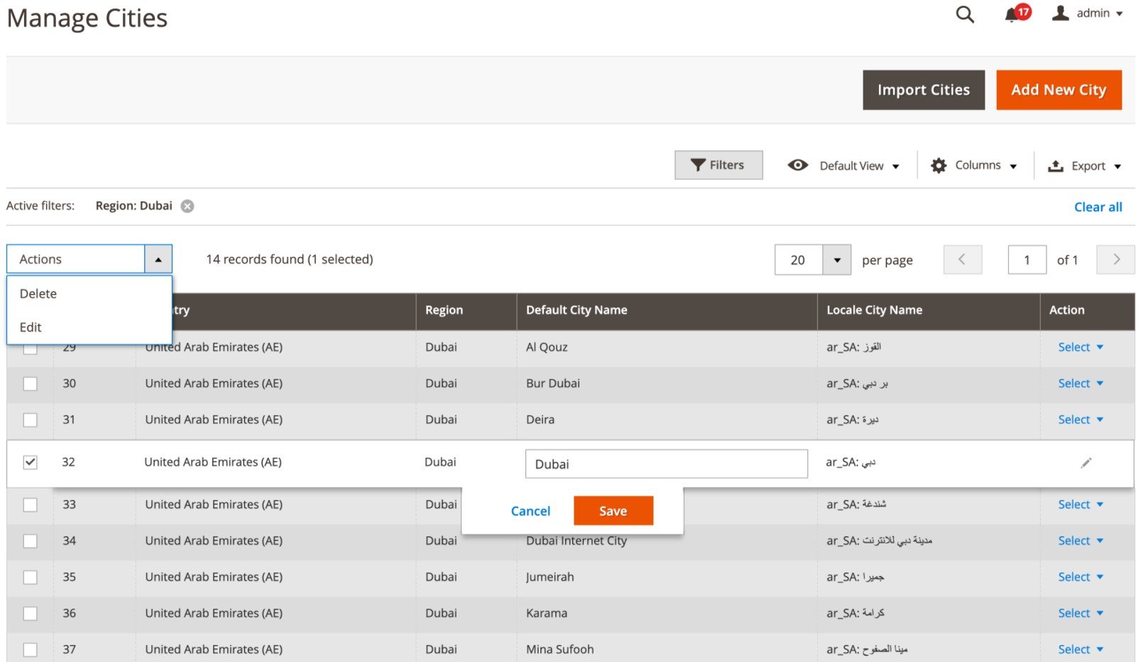 Region & City Dropdown Manager Magento 2 Extension backend