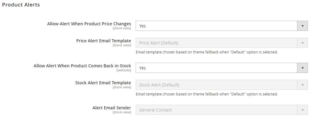 Magento 2 Out of Stock Notification Extension proiduct alerts configurations