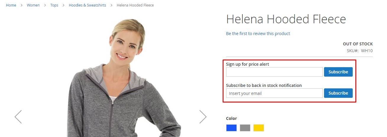 subscribe for out of stock notifications on Magento 2 product page