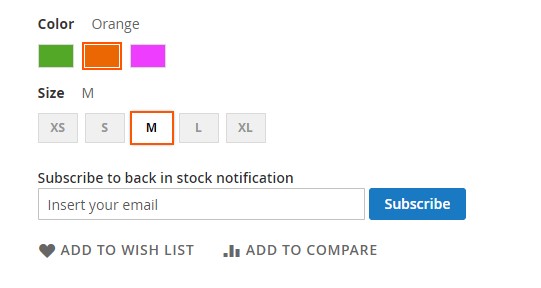 subscribe to simple option of configurable product for out of stock notifications in Magento 2