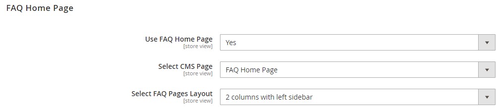 Magento 2 FAQ module Home Page settings